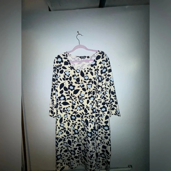 Lands End women’s Faux Wrap Jersey Dress‎ Floral Large 16 18 3/4 sleeve plus - Picture 1 of 5